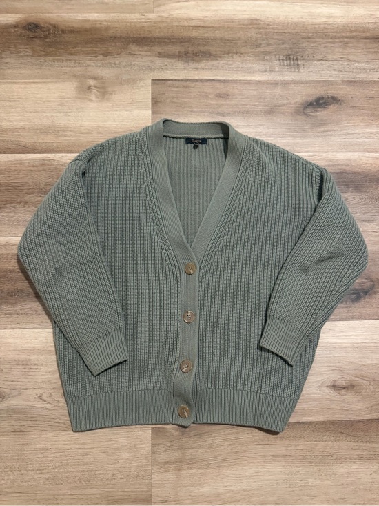 Quince Sweaters - Quince 100% Organic Cotton Oversized Boyfriend Knit Cardigan Agave Green XS